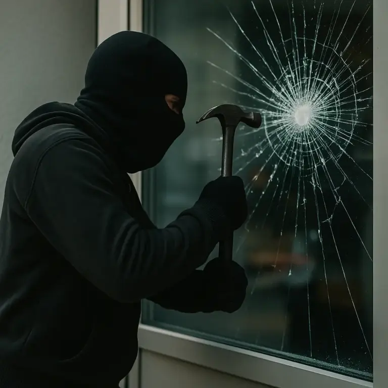 Symbolbild: Einbruchversuch an einer Glasscheibe