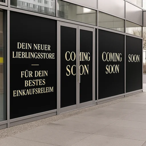 Beschriftete Glasfläche eines Geschäfts